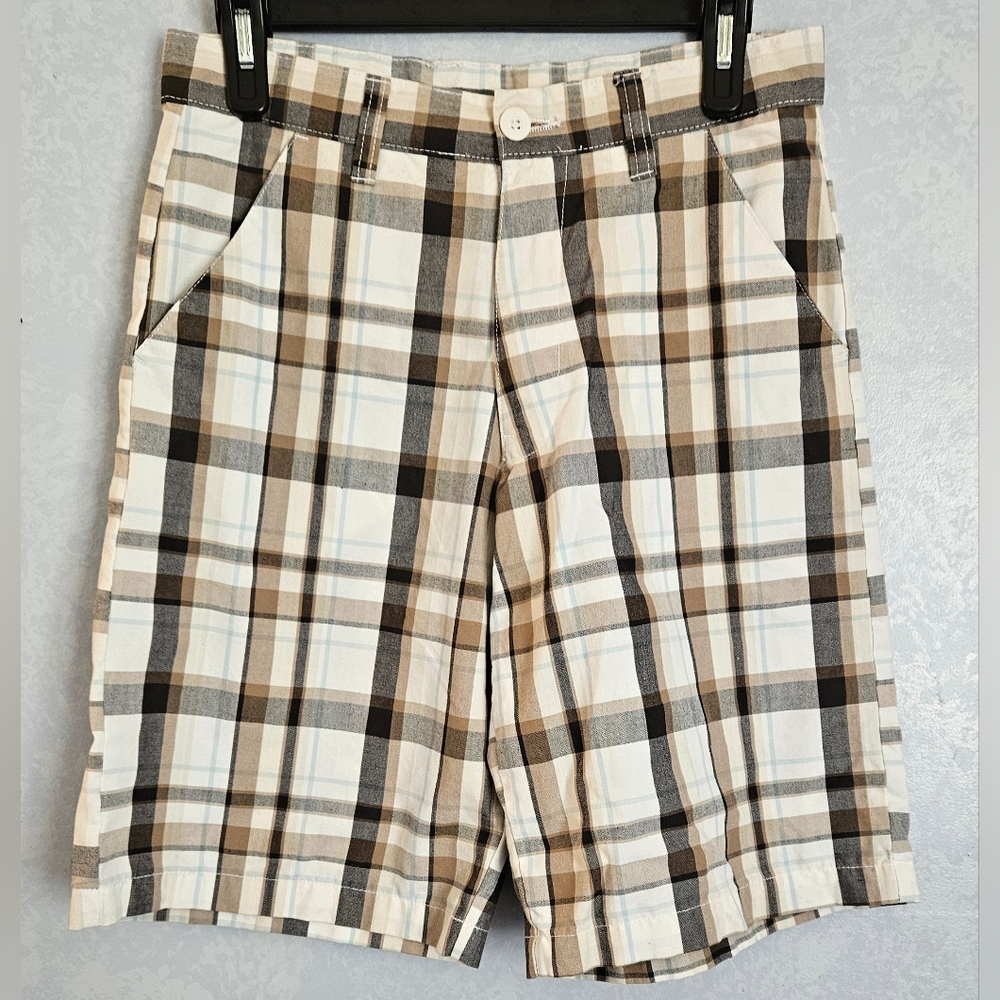 🟡 BURNSIDE Boys Plaid Flat Front Shorts 12